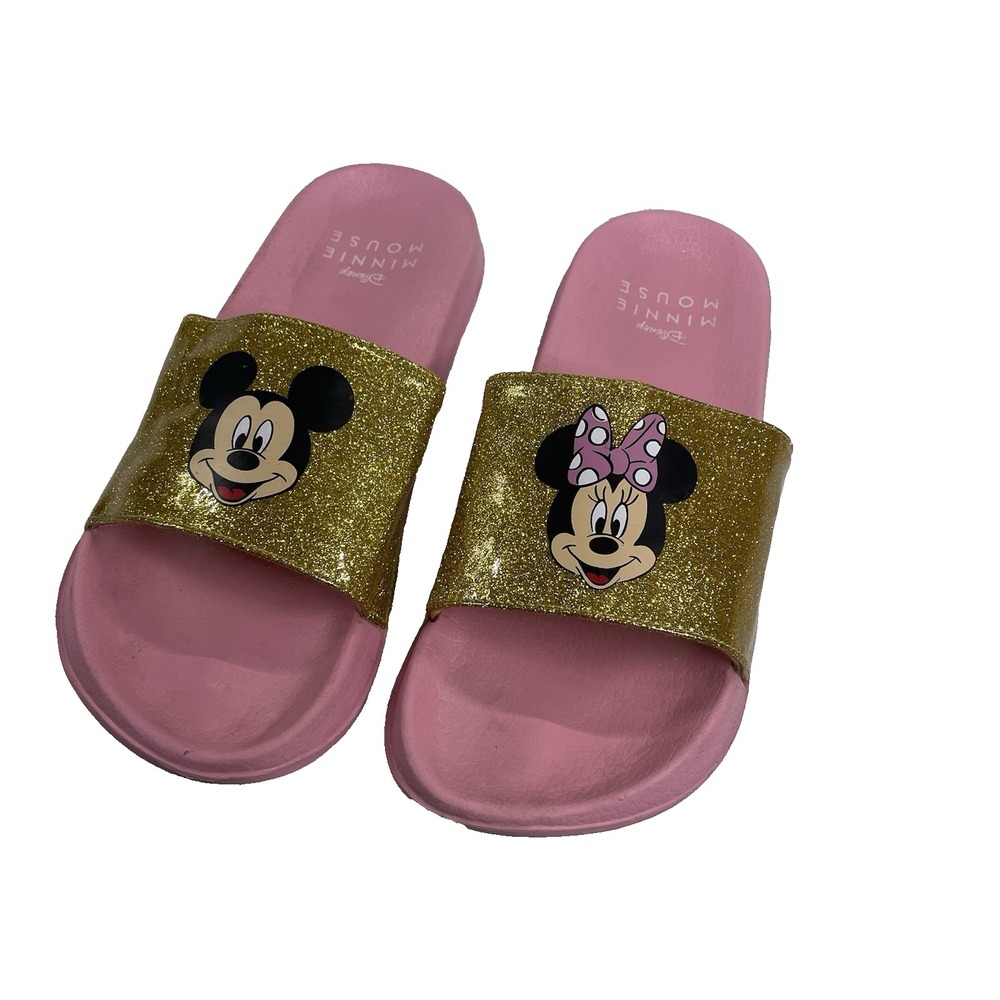 Disney Minnie Mouse Flip Flops Womens Slides Size 9 Pink Gold Minnie Mickey